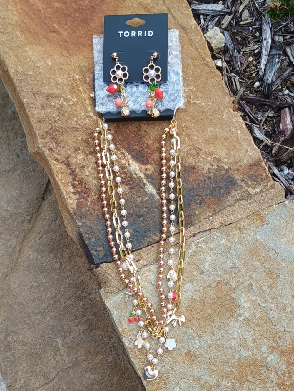 Torrid Retro Floral Fruit Statement Drop Earrings & Necklace NWT